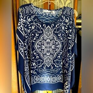 Susan Graver Printed Woven Sapphire  Scarf Top